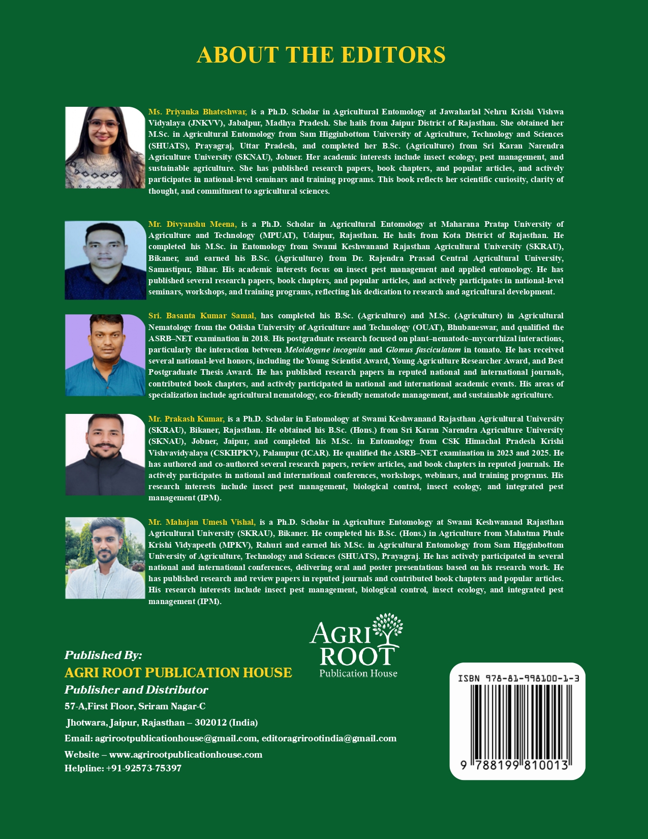 Back cover: Advances in Agricultural Entomology