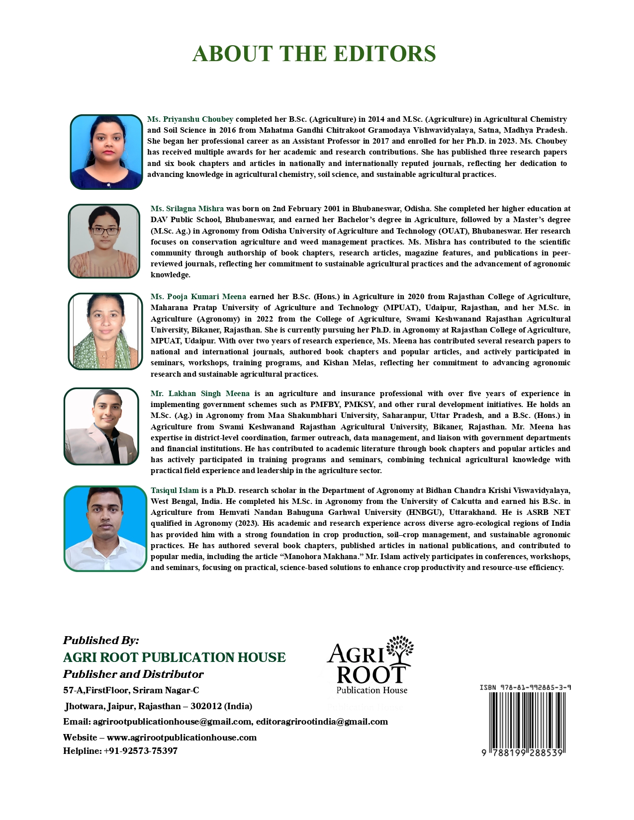 Back cover: Advances in Crop Production and Soil Management Practices