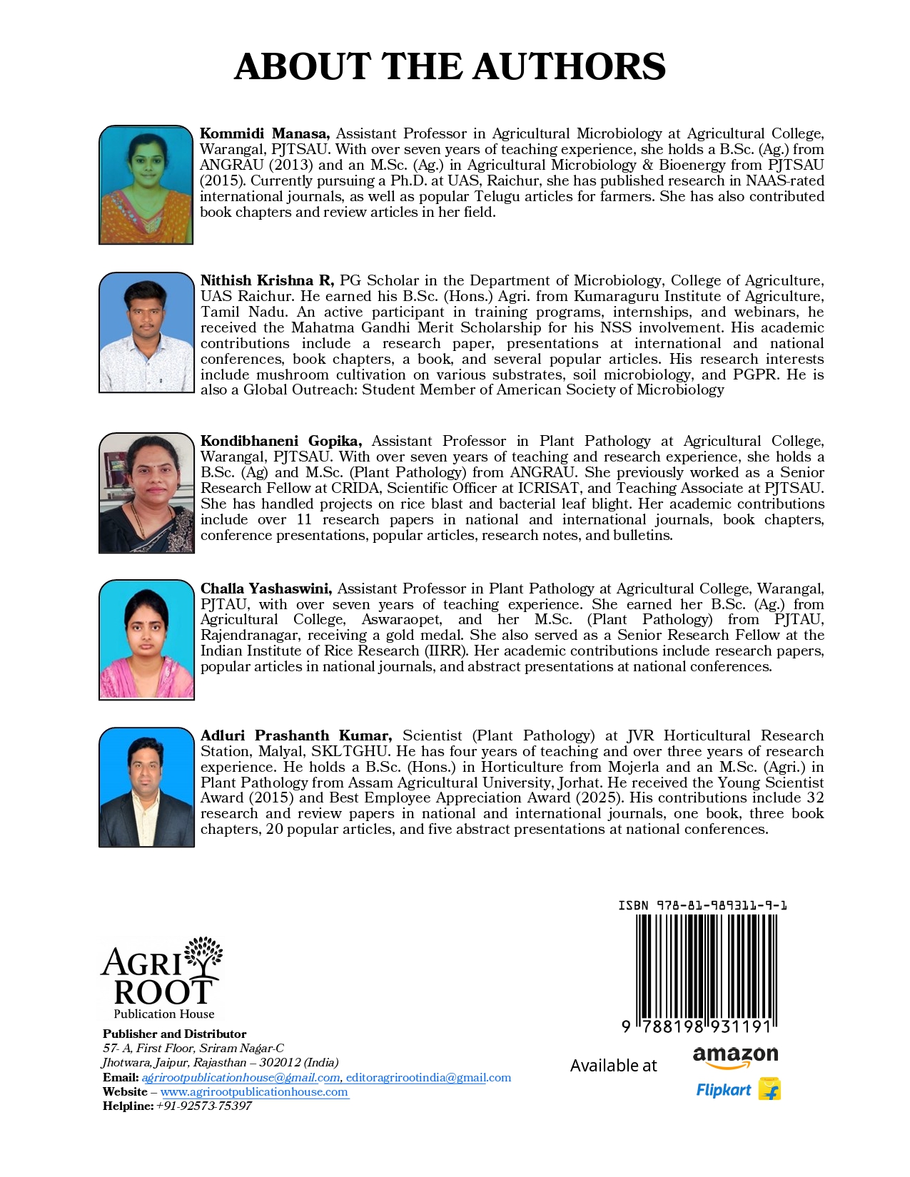 Back cover: Agricultural Microbiology and Phytoremediation