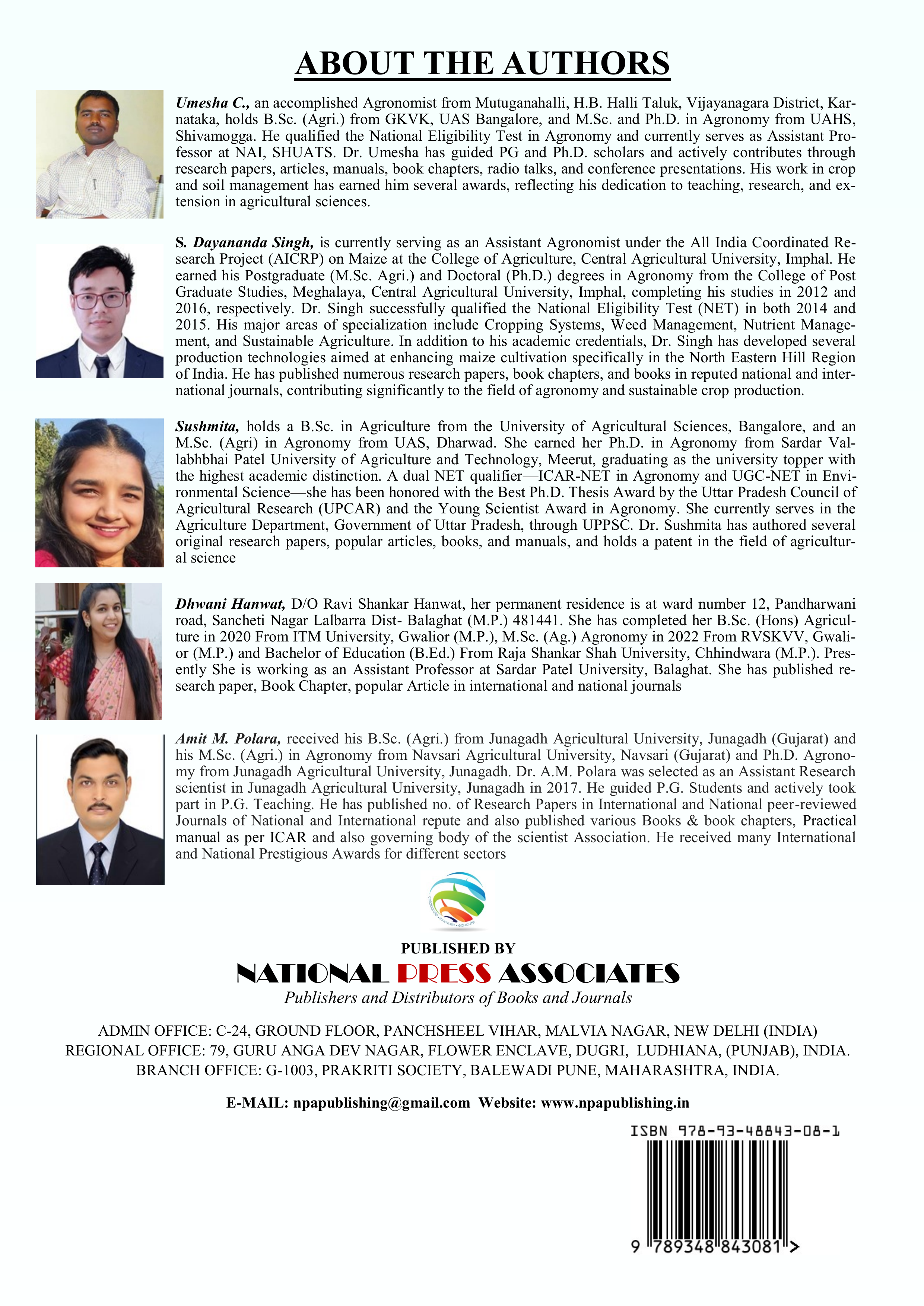 Back cover: Fundamentals of Agronomy (As Per ICAR 6th Deans’ Committee Report)