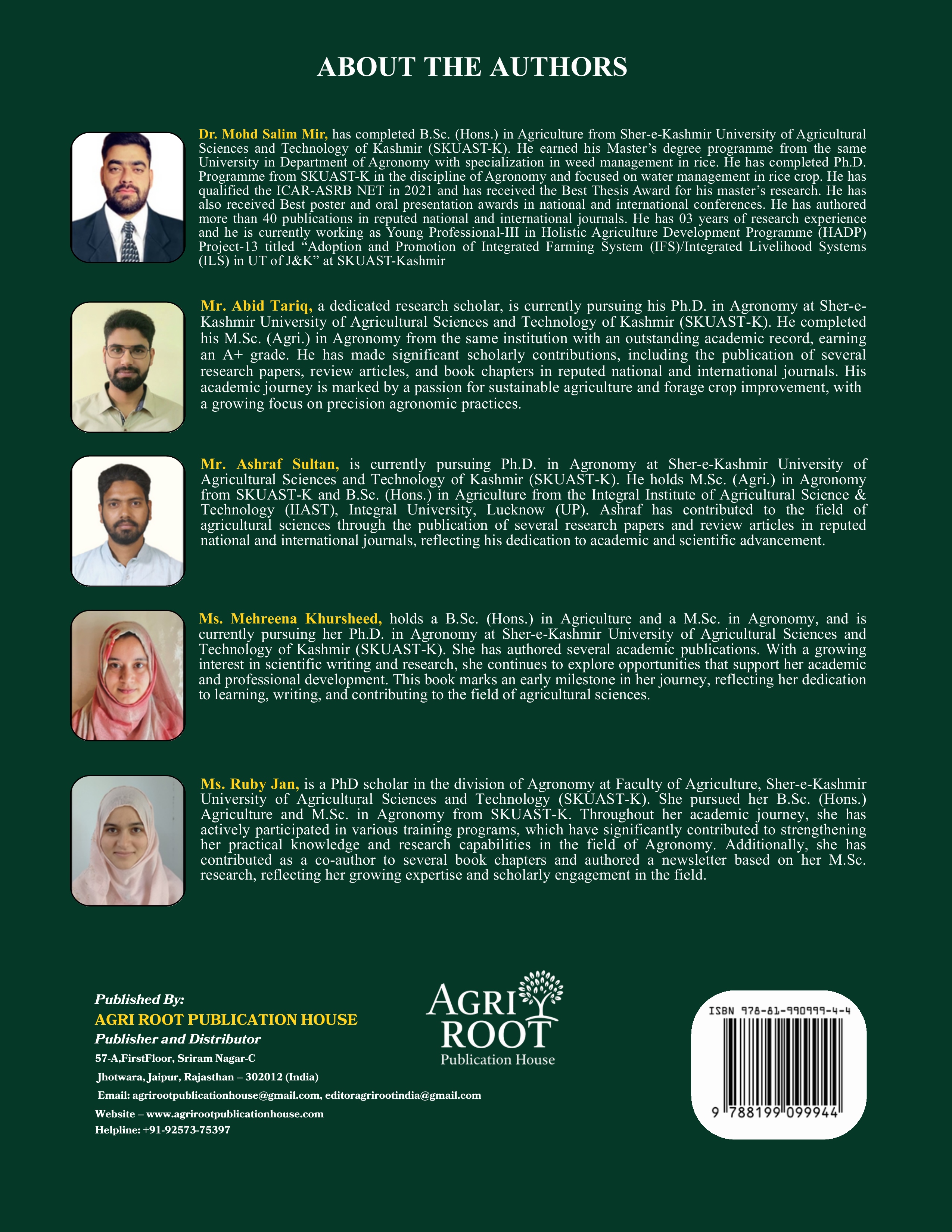 Back cover: Introduction to Agro-Meteorology (As Per ICAR 6th Deans’ Committee Report)